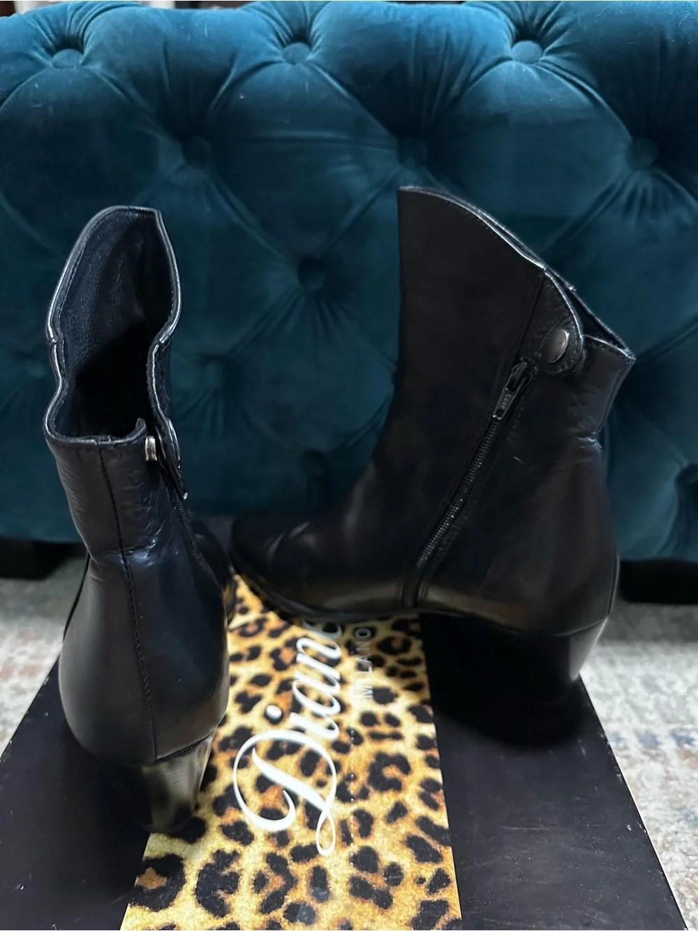 Diane B Classic Black Leather Ankle Boots with Side Zipper and Snap Closure